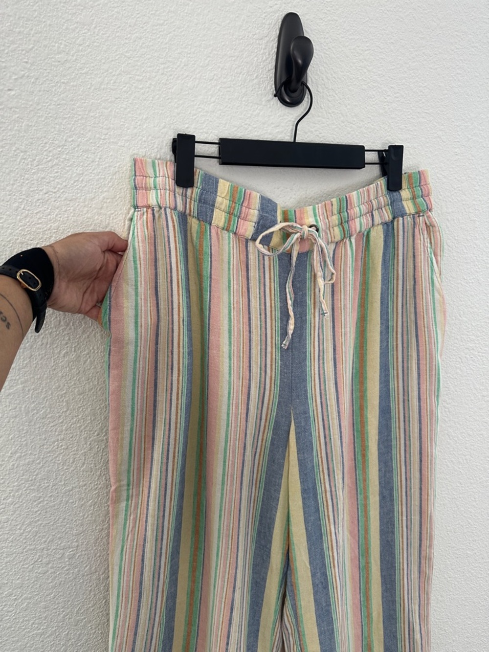 Naturals D&Co. Multi Color Striped Wide Leg Linen Blend Beach Pants Medium - Picture 3 of 8